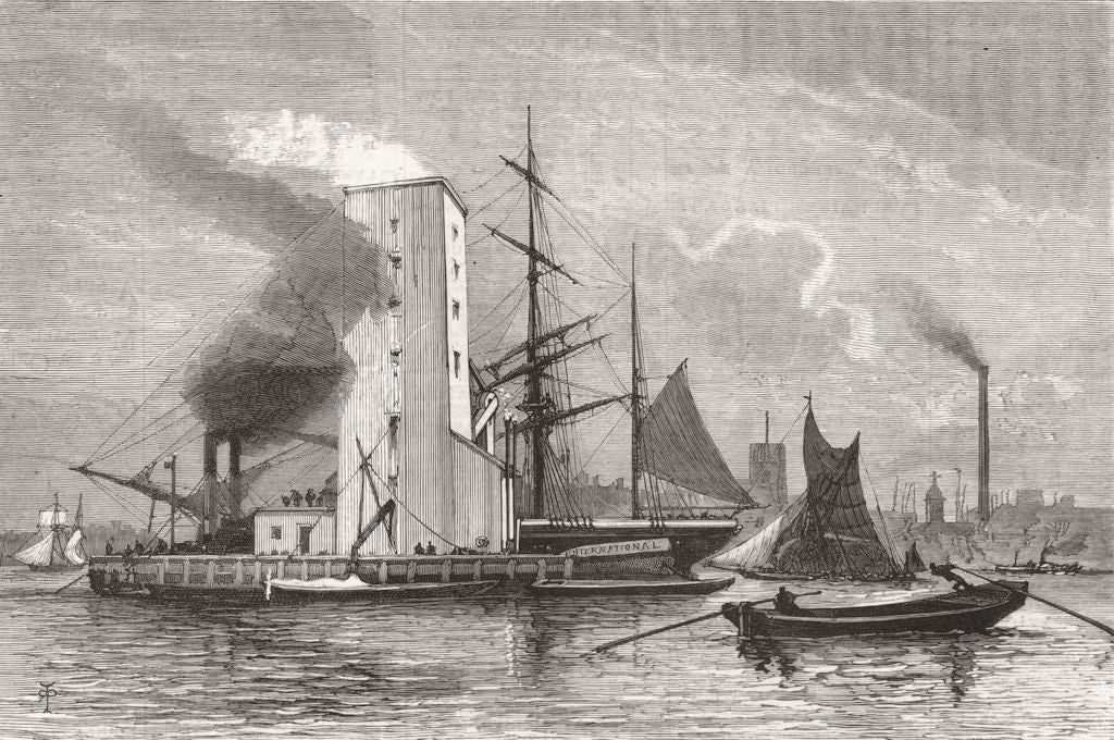 LONDON. The American Grain Elevator on the Thames off North Woolwich 1880